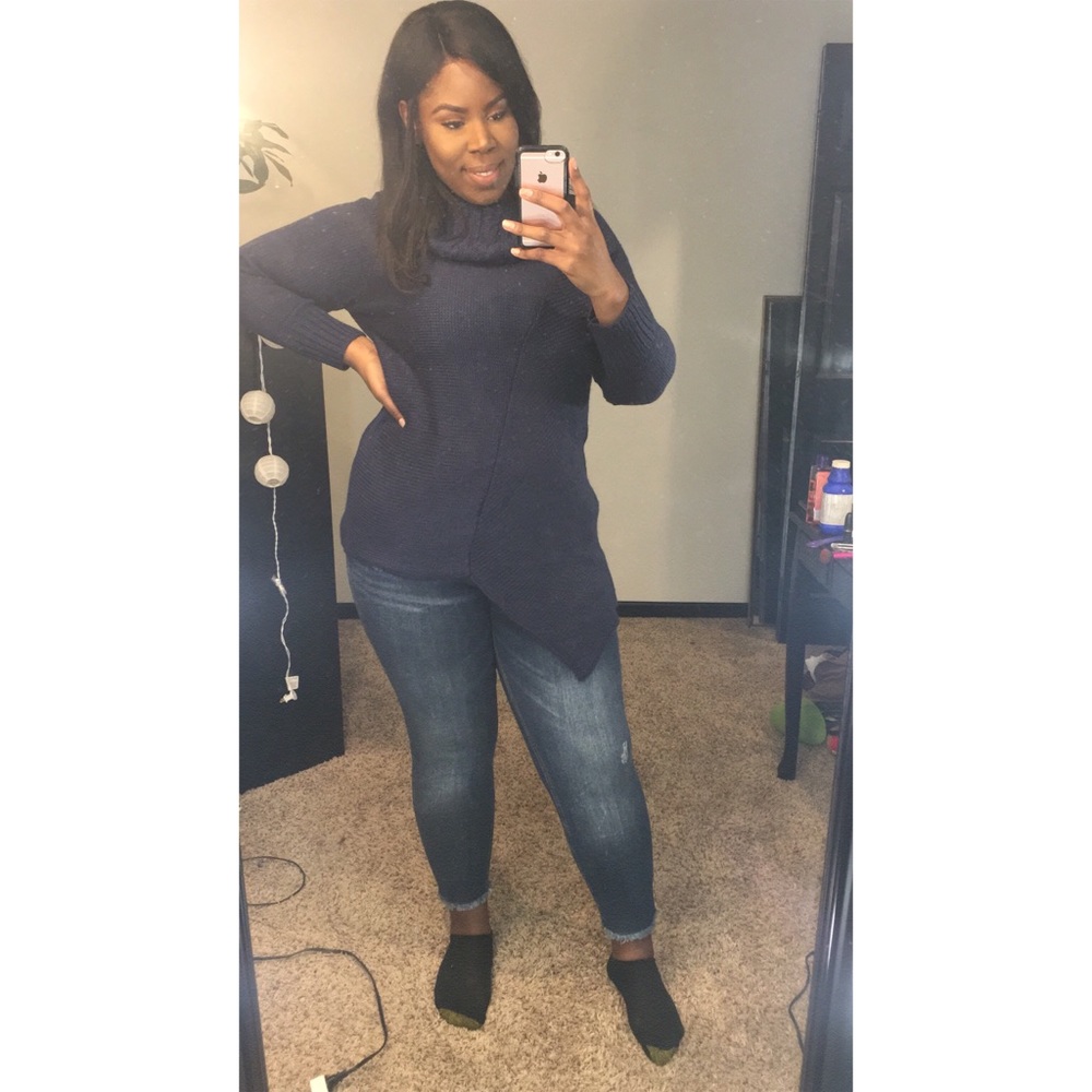 Blue cowl neck sweater